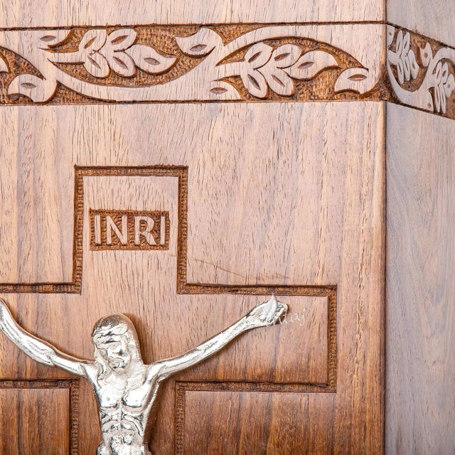 Handcarved Wooden Cremation Urn – Cross & Jesus Design – Suitable for Adult Men & Women, Mom & Dad, Pets & Cats – 115 Cu/in Capacity