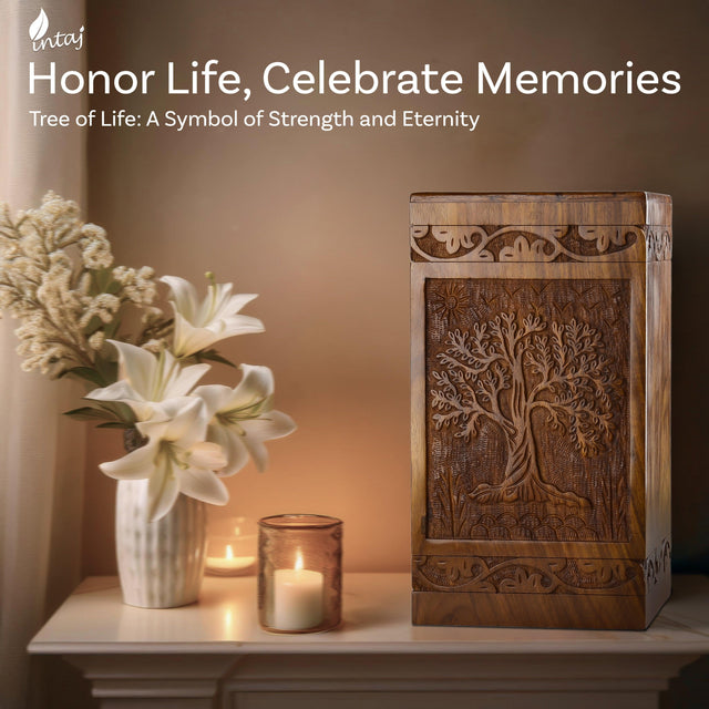 Rosewood Tree of Life Wooden Urn