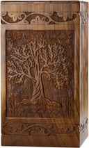 Handcarved Wooden Cremation Urn – Tree of Life – Suitable for Adult Men & Women – 250lbs