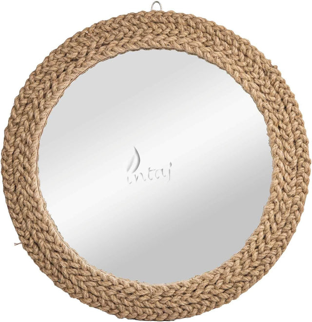 Rustic Wall Mirror - Decorative Wall Mount Round Large Wall Hanging Mirror for Living Room Bathroom Bedroom Farmhouse Entry Wall Decor (Rustic Brown, 15" Dia)