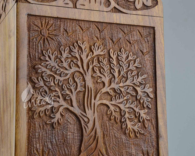 Handcarved Wooden Cremation Urn – Tree of Life Design – Suitable for Adult Men & Women, Mom & Dad – 250 Cu/in Capacity