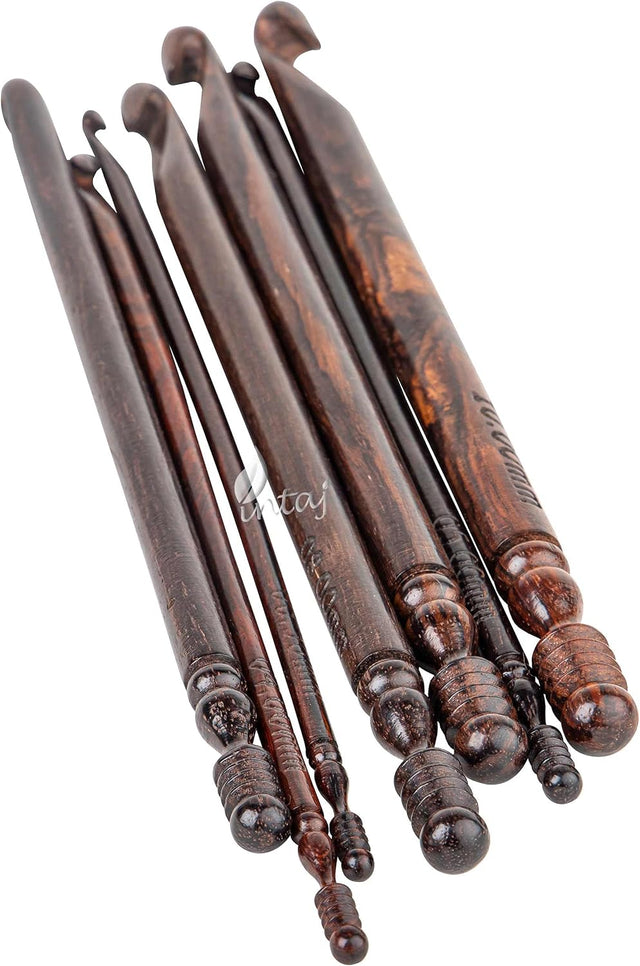 Rosewood Crochet Hook Set of 7, 3.5-10mm Handmade Wooden Hooks