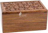 Handcarved Wooden Cremation Urn – Tree of Life Design – Suitable for Adult Men & Women – 185lbs Capacity