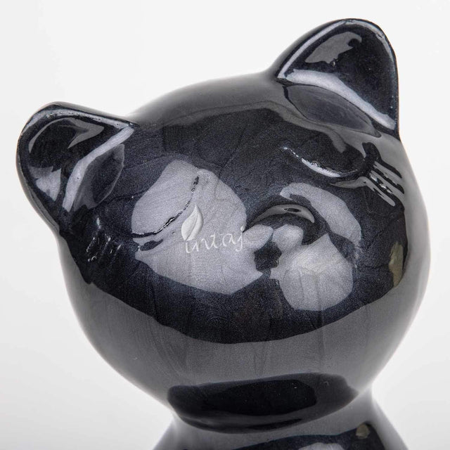 Handcarved Cremation Urn – Black Matte Cat Design – Suitable for Dogs & Cats – Black Matte Cat, Stnd (9x4.5)