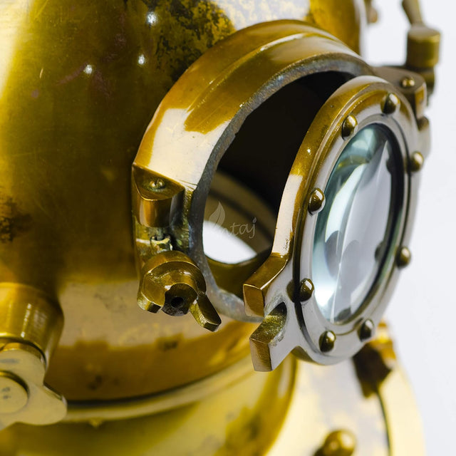 Antique Gold Scuba Diving Helmet Decor, Large Marine Display Piece