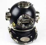 Black Matte Silver Scuba Diving Helmet Decor, Large Marine Display