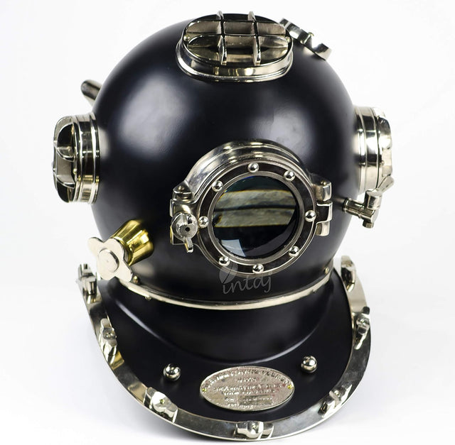 Black Matte Silver Scuba Diving Helmet Decor, Large Marine Display