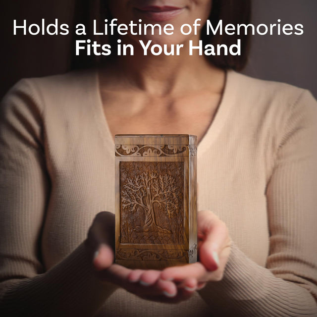 Handcarved Wooden Cremation Urn – Tree of Life – Suitable for Adult Men & Women, Mom & Dad – 115lbs Capacity