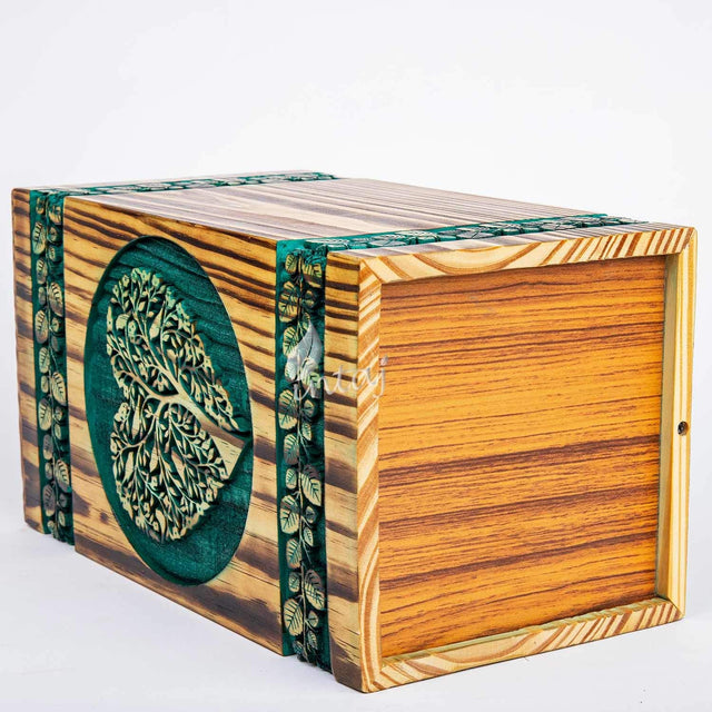 Handmade Rosewood Urn – Heart Pine Tree of Life – Suitable for Adult & Dog Ashes – Medium (9.5Hx5.5W, 180 Cu/in)