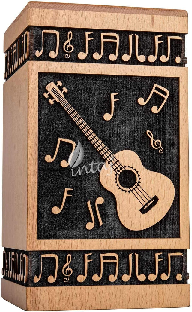 Handcarved Wooden Cremation Urn – Guitar Design Memorial Urn – Suitable for Adult Men & Women, Children & Pets – 115lbs Capacity