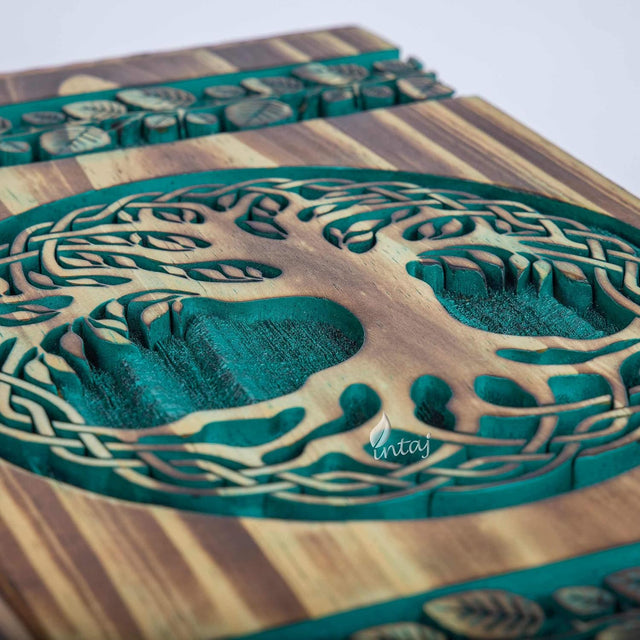 Handmade Rosewood Urn – Celtic Pine Tree of Life – Suitable for Adult & Dog Ashes – Small (8Hx4.75W, 115 Cu/in)