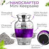 Handcrafted Brass Cremation Keepsake Urn – Engraved Peaceful Dark Purple Design – Suitable for Men & Women