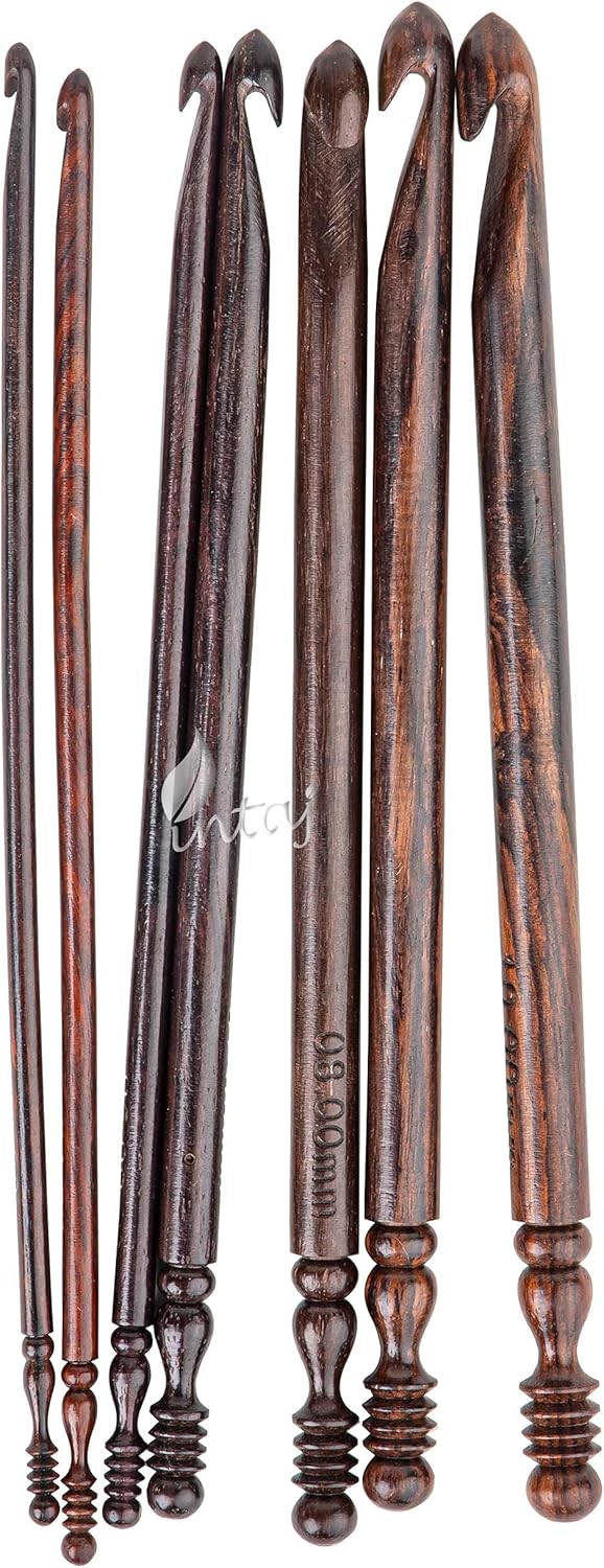 Rosewood Crochet Hook Set of 7, 3.5-10mm Handmade Wooden Hooks