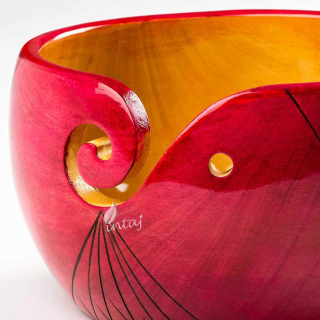 Handmade Large Wooden Yarn Bowl for Knitting Crochet Perfect Yarn Holder Rosewood Bowl for Mothers Day Christmas Gift (Large - 6x4, Pink Stripes)