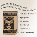 Handcarved Wooden Cremation Urn – Guitar Wings Design in Beechwood – Suitable for Adult Men & Women, Mom & Dad – 20 Cu/in Capacity (XS)