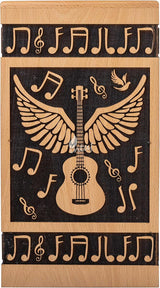 Handcarved Wooden Cremation Urn – Guitar Wings Design in Beechwood – Suitable for Adult Men & Women, Mom & Dad – 20 Cu/in Capacity (XS)