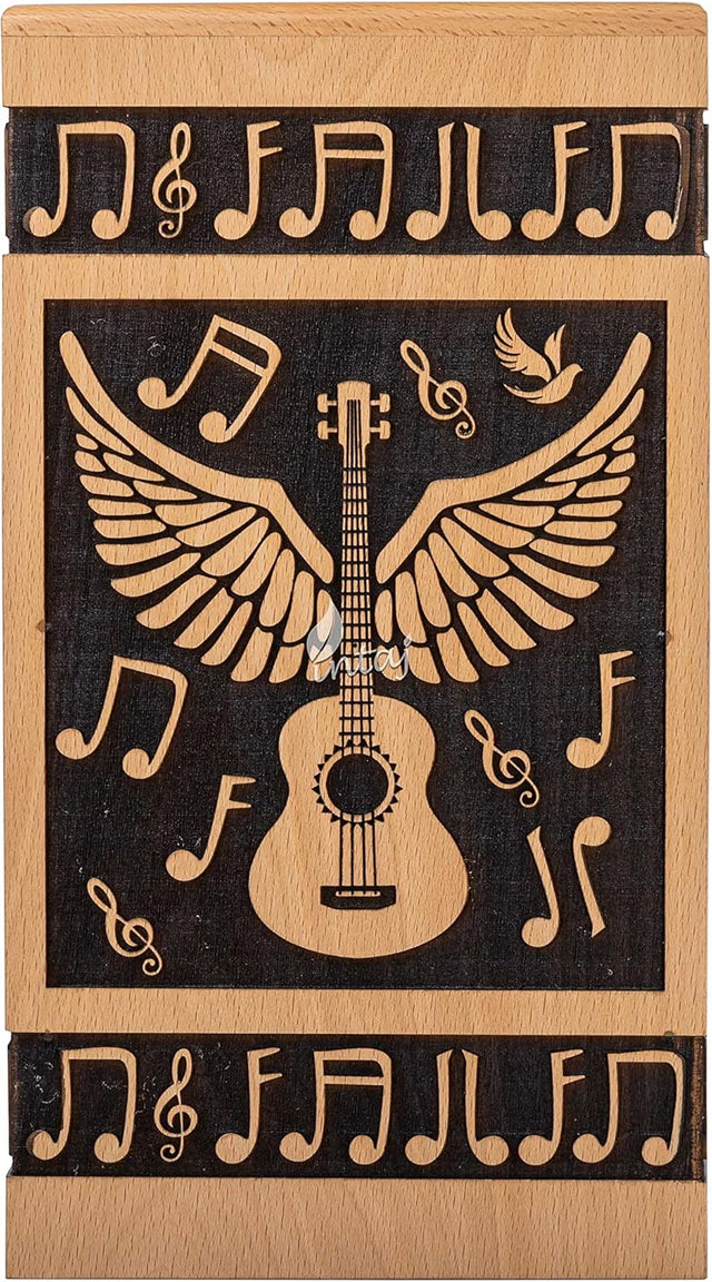 Handcarved Wooden Cremation Urn – Guitar Wings Design in Beechwood – Suitable for Adult Men & Women, Mom & Dad – 20 Cu/in Capacity (XS)