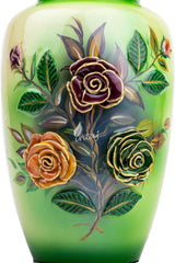 Handcrafted Floral Cremation Urn – Olive Green Rose Design – Suitable for Adult Men & Women
