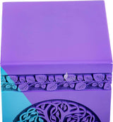 Handcarved Wooden Cremation Urn – Celtic Tree of Life Design – Suitable for Small Pets or Infants – 100 Cu/in Capacity – SkyBlue Purple Finish