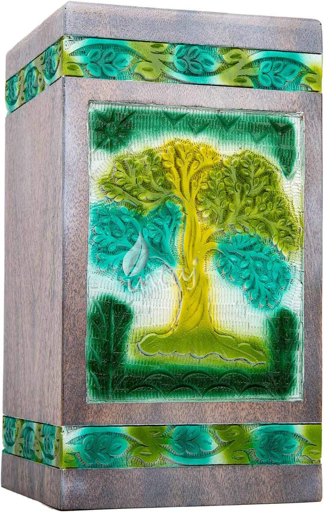 Handcarved Wooden Cremation Urn – Tree of Life Design – Suitable for Adult Men & Women, Mom & Dad, Dogs – 250 Cu/in Capacity
