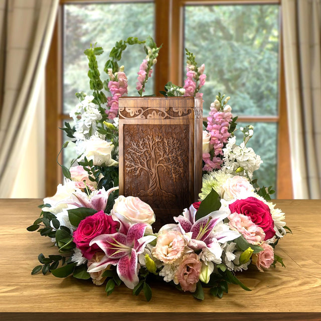 Mini Rosewood Keepsake Urn – Tree of Life – Suitable for Men, Women, Mom & Dad – 20lbs
