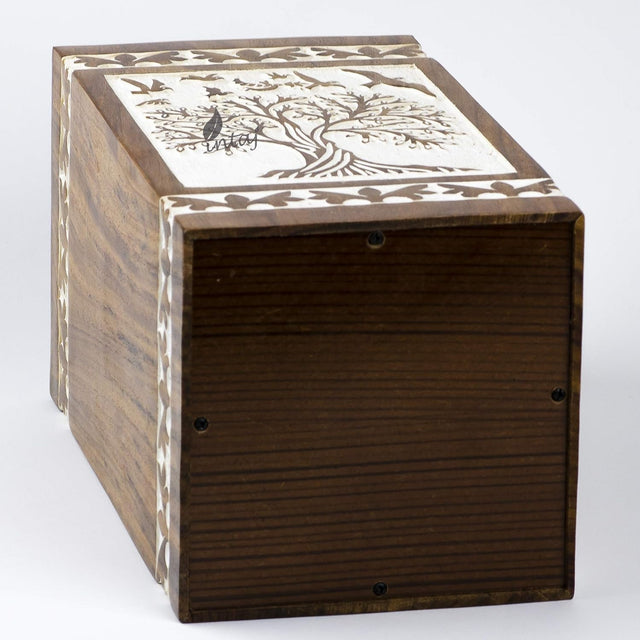 Handcarved Wooden Cremation Urn – Soulful Tree of Life Design – Suitable for Adult Men & Women, Mom & Dad – 250 Cu/in Capacity – Antique Finish (Adult, Tree 73 Design)