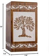 Handcarved Wooden Cremation Urn – Tree of Life Design in Antique Rosewood – Suitable for Adult Men & Women, Mom & Dad – 640 Cu/in Capacity