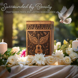 Handcarved Wooden Cremation Urn – Wings of Angel and Musical Notes Design in Rosewood – Suitable for Adult Men & Women, Mom & Dad – 115lbs Capacity