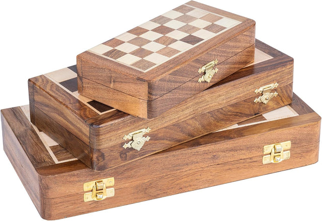 Handmade Wooden Chess Board, 7 Inch Small Wood Game Board