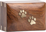 Handcarved Wooden Pet Cremation Urn – Custom Engraved Rosewood with Two Paws Inlaid Design – Suitable for Pets – 121lbs Capacity