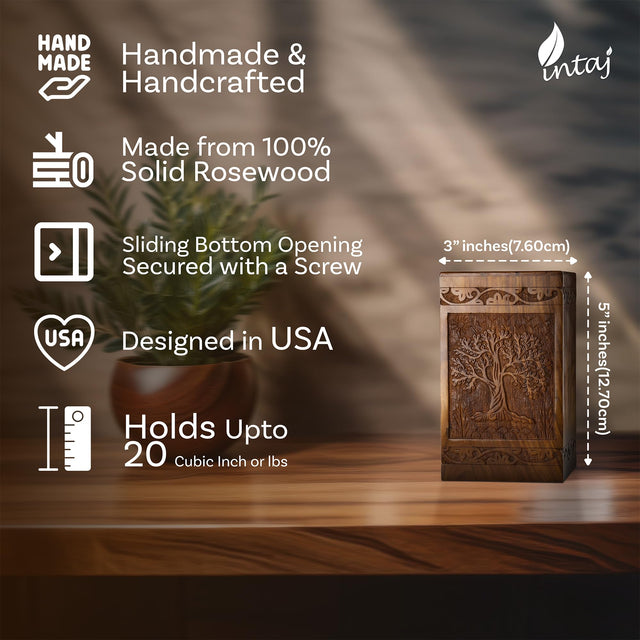 Handcarved Wooden Cremation Urn – Tree of Life – Suitable for Adults – 640lbs Capacity