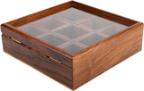 Handmade Rosewood Spice Box, 9 Compartment Wooden Masala Box