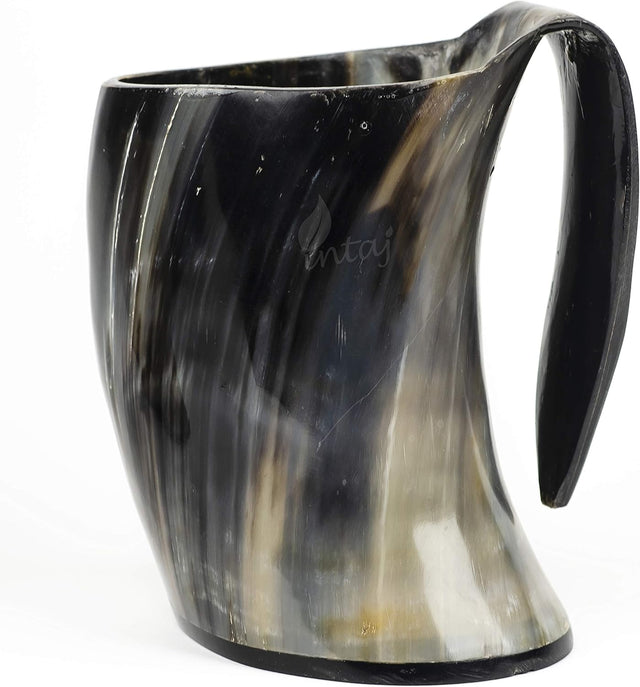 Natural Buffalo Horn Beer Mug, Large Handmade Viking Tankard