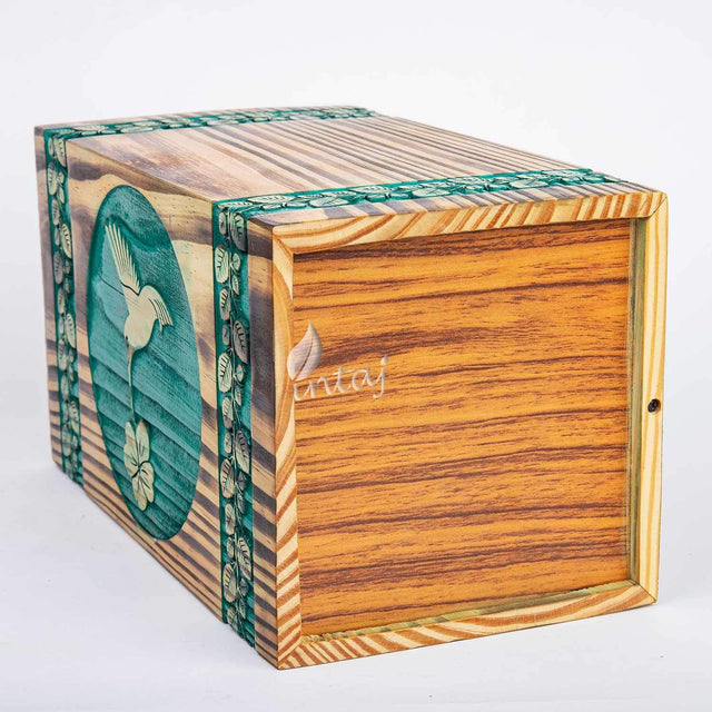Wooden Urn for Human Ashes – Hummingbird Design – Suitable for Adults – X-Small (7.5Hx4.25W, 100 Cu/in)