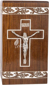 Handcarved Wooden Cremation Urn – Grace and Mercy Cross Design – Suitable for Adult Men & Women, Mom & Dad – 250 Cu/in Capacity