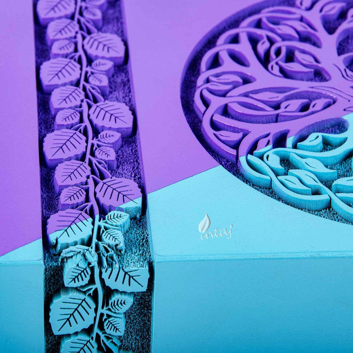 Handcarved Wooden Cremation Urn – Celtic Knot Tree of Life – Suitable for Small Pets or Infant Ashes – 115 Cu/in Capacity – SkyBlue Purple Finish (Small, 8x4.75")