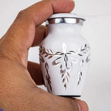 Handcarved Wooden Cremation Urn – Diamond Cut Design – Suitable for Adult Men & Women – White Daisy, Small Set of 1