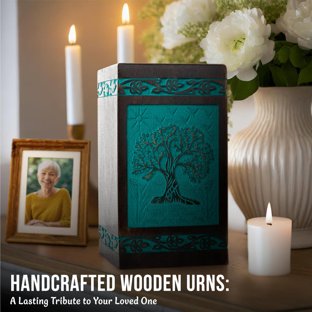 Handcarved Wooden Cremation Urn – Tree of Life – Suitable for Adult Men & Women, Mom & Dad – 115lbs Capacity