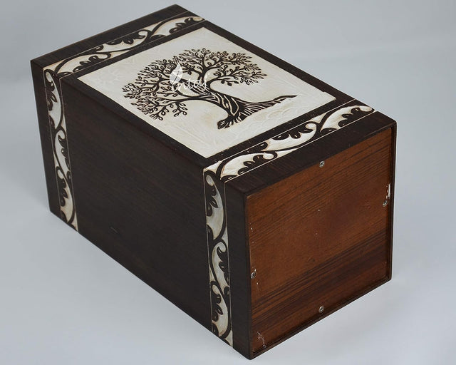 Handcarved Wooden Cremation Urn – Celtic Knot Tree of Life – Suitable for Adult Men & Women, Mom & Dad – 640 Cu/in Capacity – Antique Rosewood