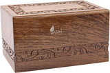 Handcarved Wooden Cremation Urn – Custom Border Carved Design in Rosewood – Suitable for Adult Men & Women, Mom & Dad – 14 Cu/in Capacity
