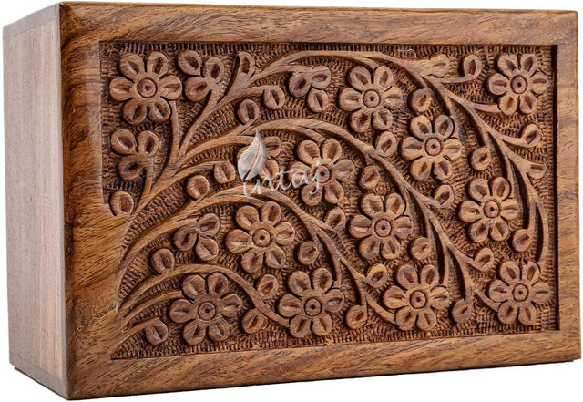 Handcarved Wooden Cremation Urn – Tree of Life Design – Suitable for Adult Men & Women – 90lbs Capacity