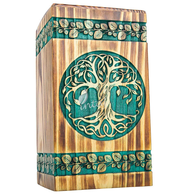 Handcarved Wooden Cremation Urn – Celtic Knot Tree of Life – Suitable for Adult Men & Women, Mom & Dad – 180lbs Capacity