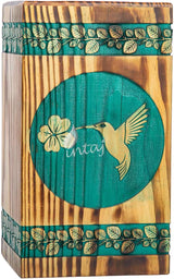 Wooden Urn for Human Ashes – Hummingbird Design – Suitable for Adults – Medium (9.5Hx5.5W, 180 Cu/in)