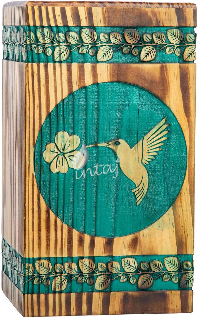 Wooden Urn for Human Ashes – Hummingbird Design – Suitable for Adults – Medium (9.5Hx5.5W, 180 Cu/in)