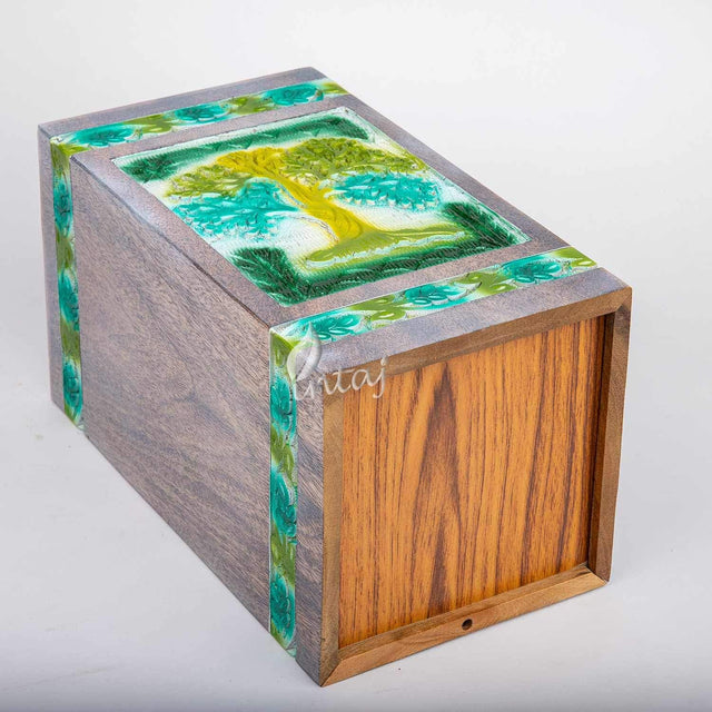 Handcarved Wooden Cremation Urn – Tree of Life Design – Suitable for Adult Men & Women, Mom & Dad, Dogs – 180 Cu/in Capacity