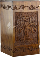 Handcarved Wooden Cremation Urn – Tree of Life Design – Suitable for Adult Men & Women, Mom & Dad – 118 Cu/in Capacity