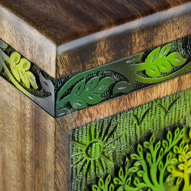 Handcarved Wooden Cremation Urn – Tree of Life Design – Suitable for Adult Men & Women, Mom & Dad – 250 Cu/in Capacity, Green Blaze