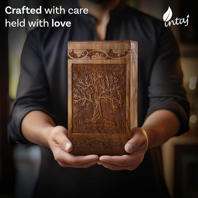 Handcarved Wooden Cremation Urn – Tree of Life Birds Design – Suitable for Adult Men & Women, Mom & Dad – 250 lbs Capacity