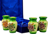 Handcrafted Floral Cremation Urn – Olive Green Rose Design – Suitable for Adult Men & Women – Keepsake Set of 4