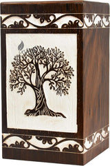 Handcarved Wooden Cremation Urn – Celtic Knot Tree of Life – Suitable for Adult Men & Women, Mom & Dad – 640 Cu/in Capacity – Antique Rosewood